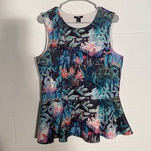 H & M peplum sleeveless floral print top Lg EUC